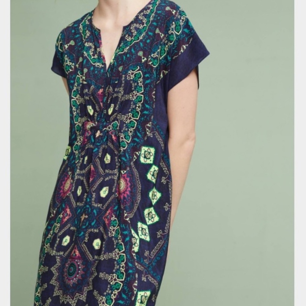 Anthropologie Maeve Navy Blue Multicolor Printed Mini Dress
